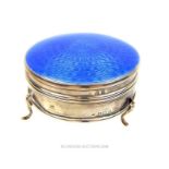 A sterling silver and blue guilloche enamel jewellery box