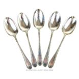 A set of five Victorian sterling silver teaspoons,