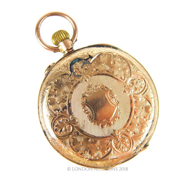 A 9 ct yellow gold, half hunter pocket watch with finely engraved case - Image 2 of 2