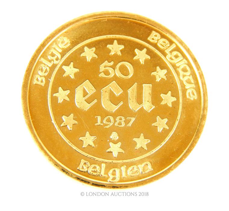 A 22 ct, yellow gold, Belgian 50 ECU coin - Image 2 of 2