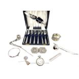 A collection of Asian silver and white metal items together with a silver pocket watch