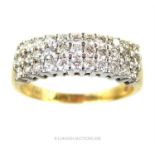 An 18 ct yellow gold, 3-row, diamond ring (1.10 carats)