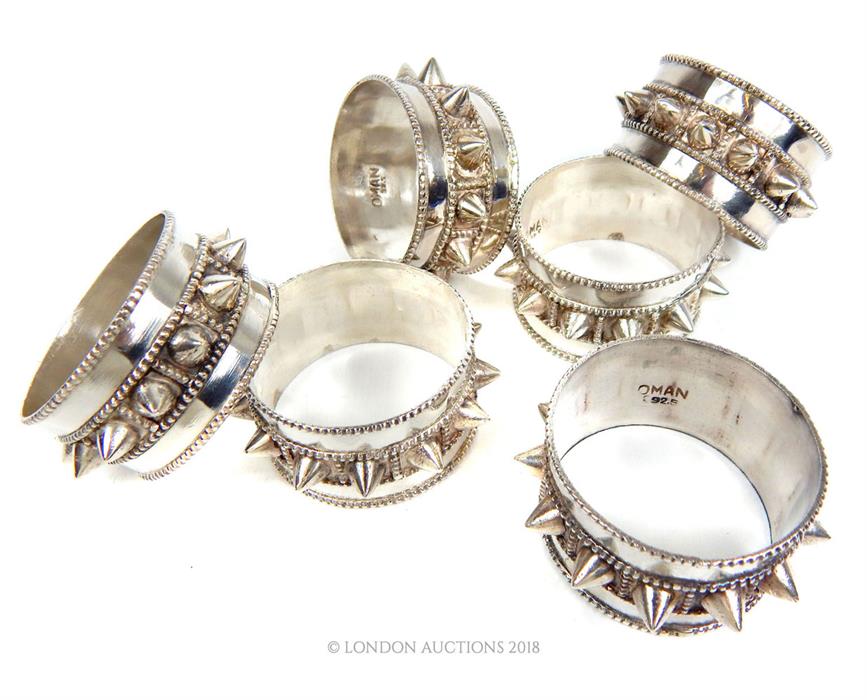 A cased set of six Oman sterling silver bangle design napkin rings - Image 2 of 2