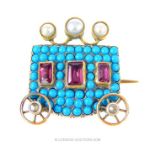 A 19th century, French, yellow gold, carriage brooch studded with gems