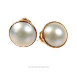 A pair of vintage, 9 ct yellow gold, large, circular-shaped pearl stud earrings