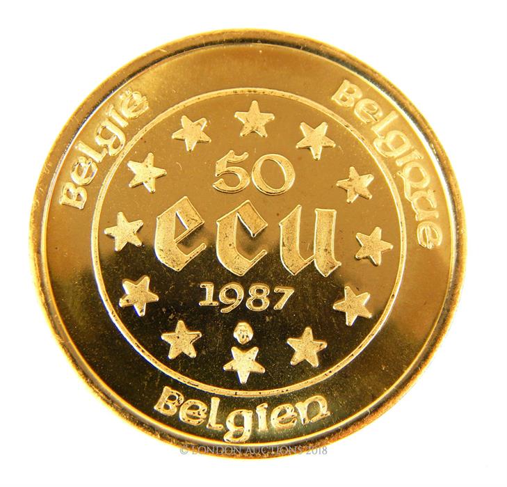 A 22 ct, yellow gold, Belgian 50 ECU coin - Image 2 of 2