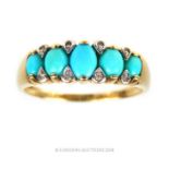 A 9 ct yellow gold, diamond and turquoise five-stone ring