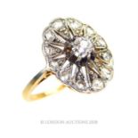 An 18 ct yellow gold and platinum, French, Belle Epoque, diamond ring