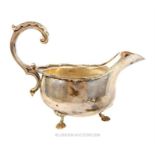 An Egyptian 900 standard solid silver sauce boat,