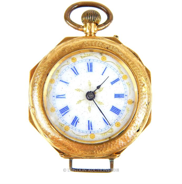 An 18 ct yellow gold, pocket watch with blue Roman numerals