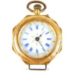 An 18 ct yellow gold, pocket watch with blue Roman numerals
