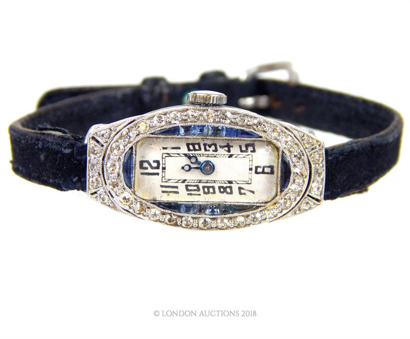 A stunning platinum, diamond and sapphire, Art Deco ladies wristwatch - Image 3 of 3