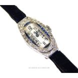 A stunning platinum, diamond and sapphire, Art Deco ladies wristwatch