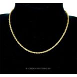 An 18 ct yellow gold, elegant, rope-twist necklace