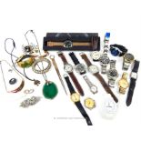 A collection of various gent's wristwatches, with costume jewellery
