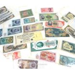 A collection of early 20th century banknotes from around the world