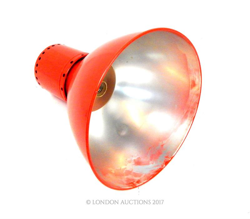 A large, 1960's/ 70's, red-enamelled, industrial/ warehouse metal light shade - Image 2 of 2