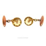 A fine pair of 9 ct yellow gold, Victorian, cuff-links each set with a faceted citrine