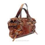 A brown leather, 'DKNY' handbag