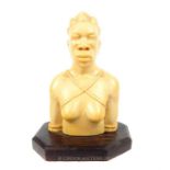 A 1920's, West African, ivory, female bust on a wooden plinth base