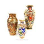 Three, Japanese, satsuma vases