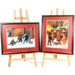Two framed, mounted and glazed prints of Victorian winter scenes