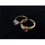 Two 9 ct yellow gold, gem-set rings