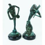 A pair of bronze figures of musicians