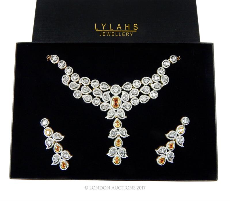 A striking, boxed, rhodium and gold plated, crystal set suite - Image 2 of 3