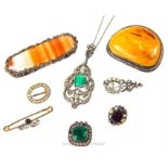 A small collection of period, paste jewellery and silver brooches