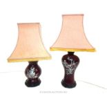 Two Japanese style lacquered table lamps