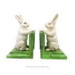 A pair of painted metal children's rabbit bookends