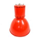 A large, 1960's/ 70's, red-enamelled, industrial/ warehouse metal light shade