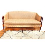 A fine, large, Edwardian, mahogany and satin wood, upholstered sofa