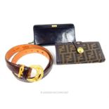 Two designer wallets and a 'Wathne' leather and gilt snake buckle belt
