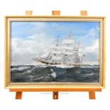 J. Ree, (British), A large, framed, detailed gouache of a clipper boat on choppy waters