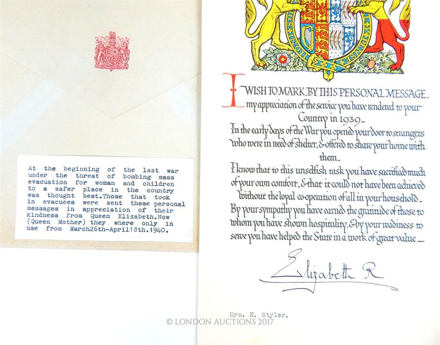 A WW2 certificate of thanks send by the Queen to members of the public who took in evacuees, - Image 2 of 2