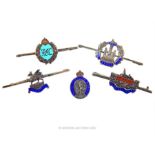 Five regimental Sweetheart brooches, two stamped silver and one a/f. (5)
