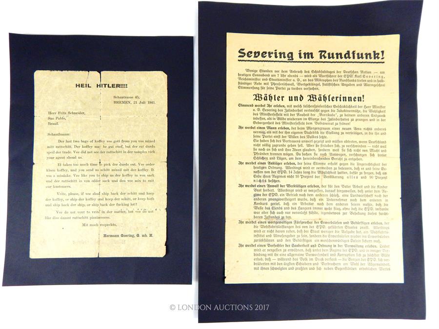 A 31st July 1932 NSDAP Reichstag election poster together with a black progaganda printed letter