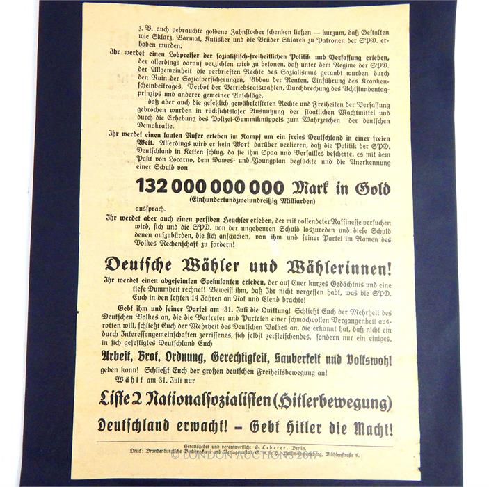 A 31st July 1932 NSDAP Reichstag election poster together with a black progaganda printed letter - Image 4 of 4