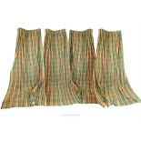Two pairs of cotton, lined, checked- fabric, curtains