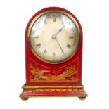 A 1920's, red Chinoiserie clock by Asprey.