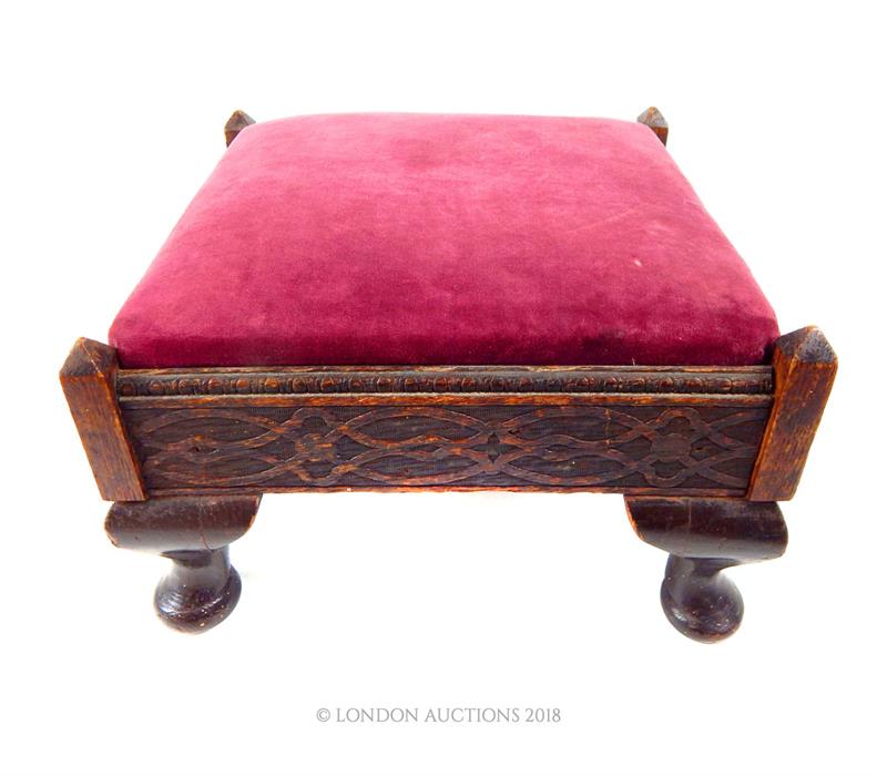 A late 19th century, Gothic-style, hand-carved footstool - Image 2 of 2