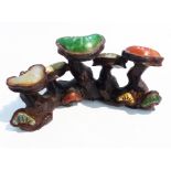 A Chinese style bronzed brush stand in the form of a toad stool.