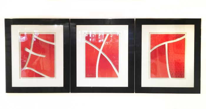 Nancy Wood, (Contemporary) A triptych of large, red, abstract letter artworks