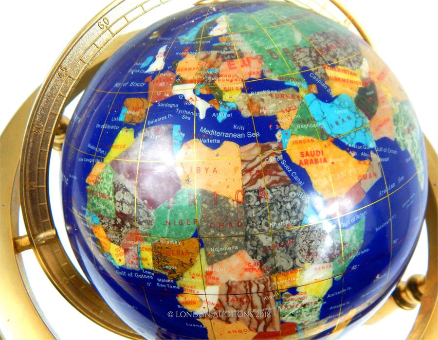 A contemporary semi precious stone globe on a brass stand - Image 2 of 4