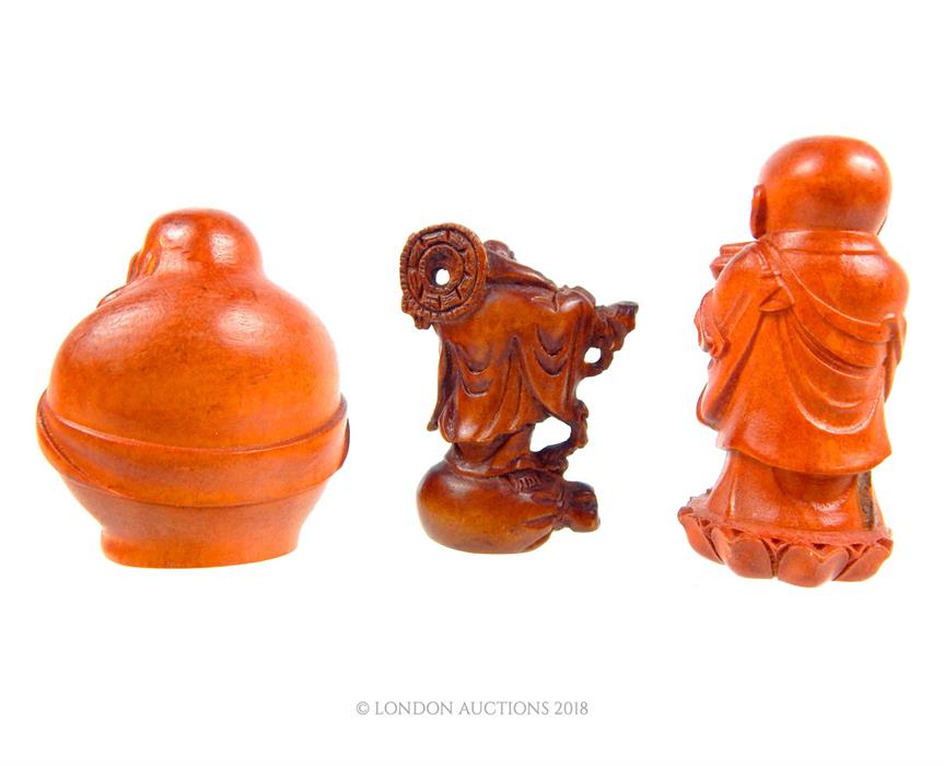 Two boxwood netsukes, including a laughing Buddha and one other; tallest 6cm high. - Image 2 of 3