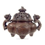 A Chinese bronzed incense burner; 21cm wide.