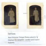 Two tintype Victorian photographs of two orphans seeking adoption from London and Clapton Asylums.