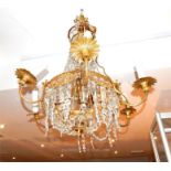 A fine, substantial, gilt metal and cut crystal, six branch, chandelier